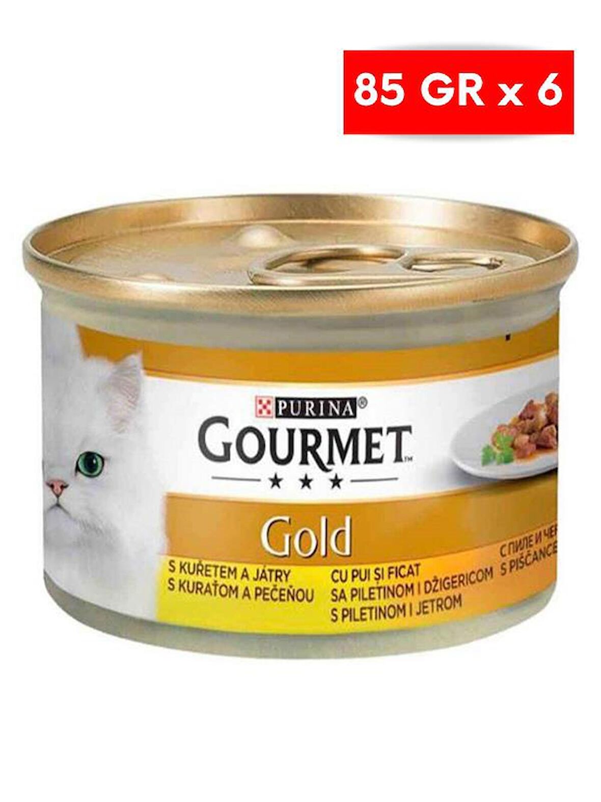 Gourmet Gold Parça Etli Soslu Tavuklu Ciğerli Kedi Konserve 85 gr x 6 Adet