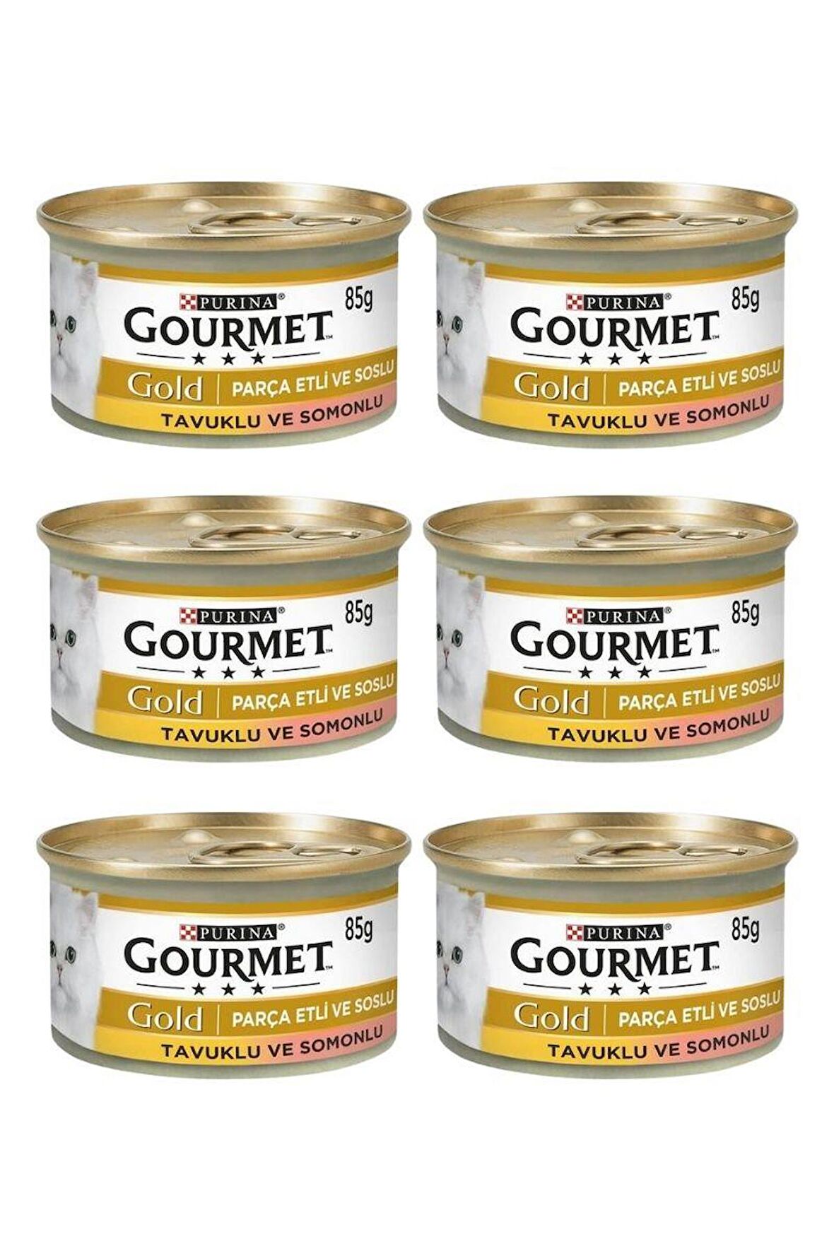 Gourmet Gold Parça Etli Somonlu ve Tavuklu Yetişkin Kedi Konservesi 85gr x 6 Adet