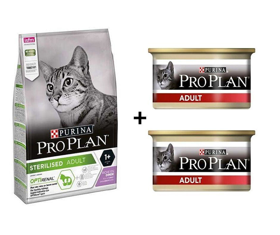 Pro Plan Hindili Kısırlaştırılmış  Kedi Maması 10 Kg + 2 Adet Pro Plan Tavuklu Kedi Konservesi 85 Gr