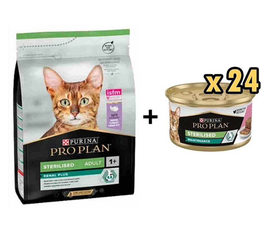 Pro Plan Hindili Kısırlaştırılmış Kedi Maması 1.5 Kg + 24 Adet Proplan Sterilised Ton ve Somonlu Kısırlaştırılmış Kedi Konservesi 85 Gr 
