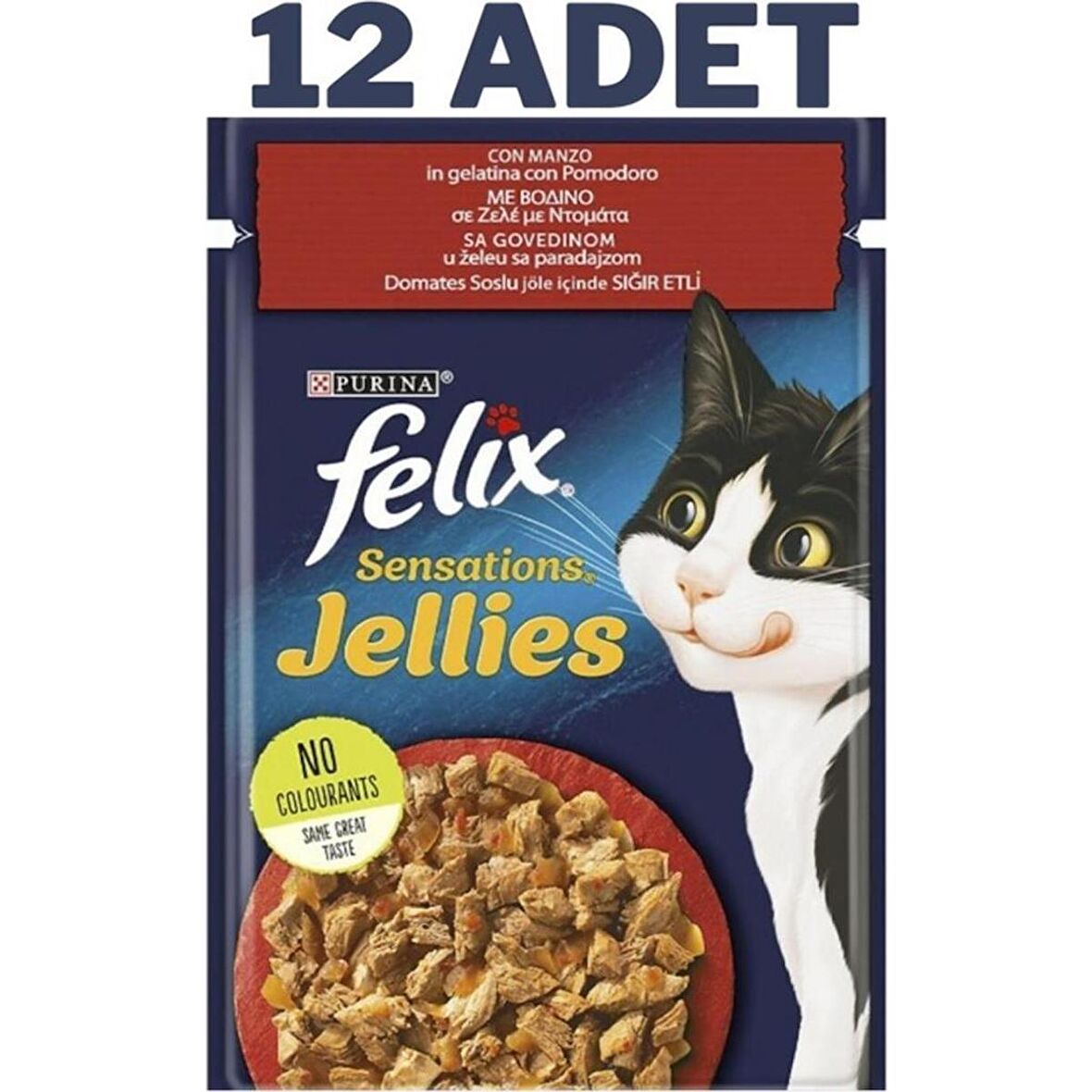 Felix Sensations Sığır Etli Domatesli Yaş Kedi Maması 85 gr - 12 Adet