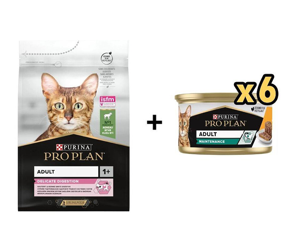 Pro Plan Delicate Kuzulu Yetişkin Kedi Maması 3 Kg+6 Adet Proplan Adult Tavuk Etli Yetişkin Kedi Konservesi 85 Gr 
