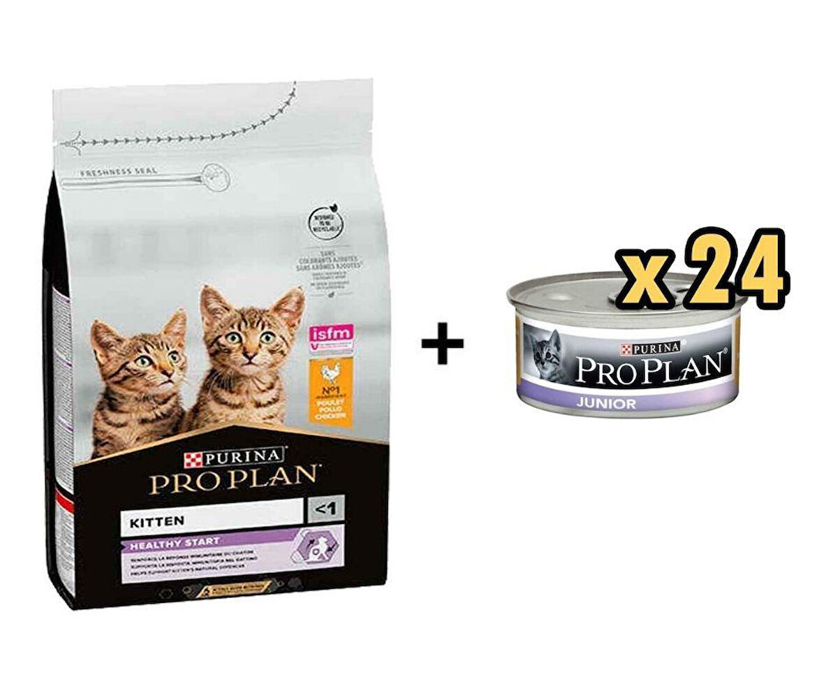 Pro Plan Kitten Tavuklu Yavru Kedi Maması 10 Kg + 24 Adet Proplan Junior Tavuk Etli Yavru Kedi Maması 85 Gr