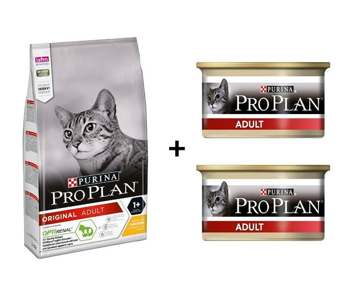 Pro Plan Tavuklu Yetişkin Kedi Maması 3 Kg + 2 Adet Pro Plan Tavuklu Kedi Konservesi 85 Gr