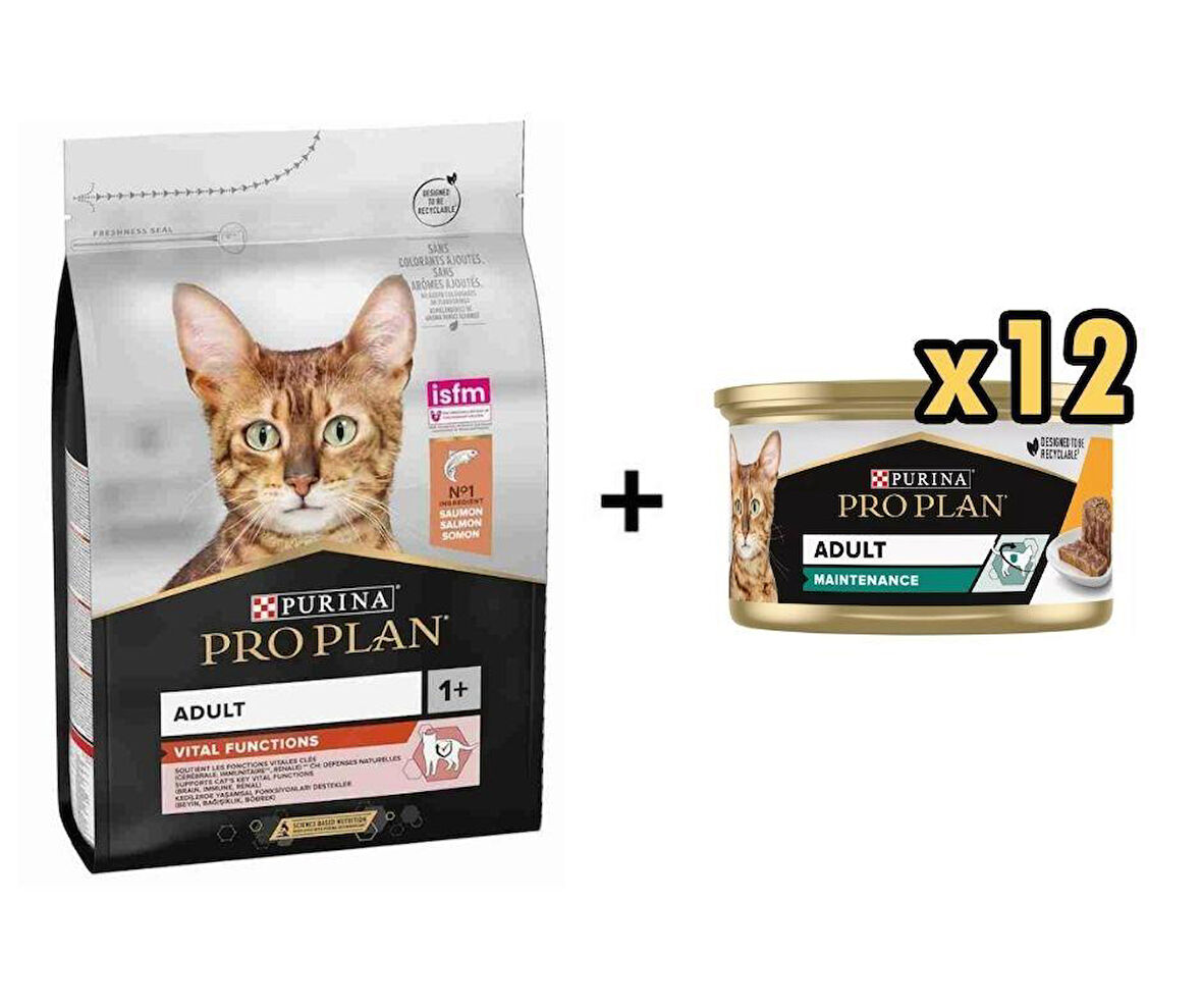 Pro Plan Somonlu Kedi Maması 1.5 Kg + 12 Adet Proplan Adult Tavuk Etli Yetişkin Kedi Konservesi 85 Gr