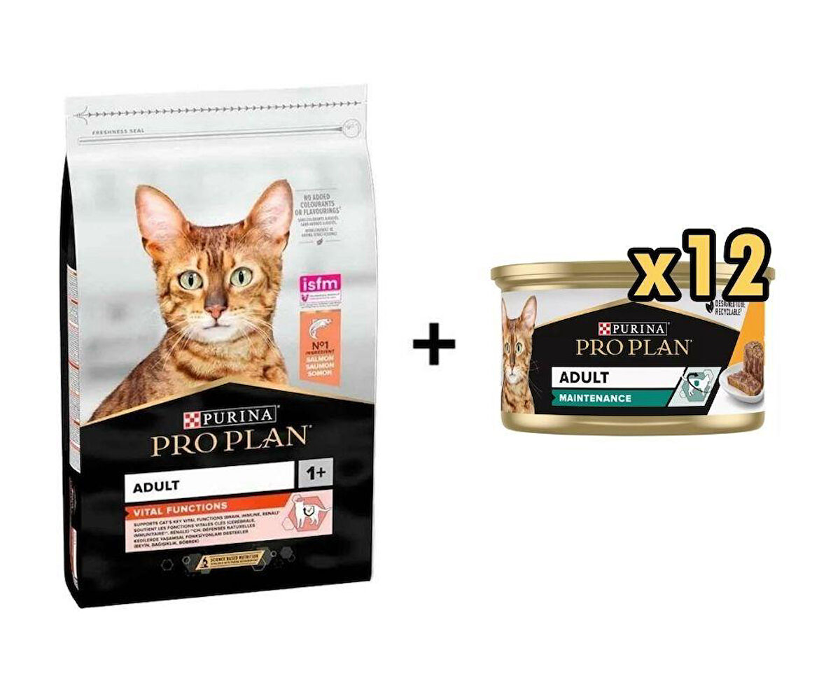 Pro Plan Somonlu Kedi Maması 3 Kg + 12 Adet Proplan Adult Tavuk Etli Yetişkin Kedi Konservesi 85 Gr
