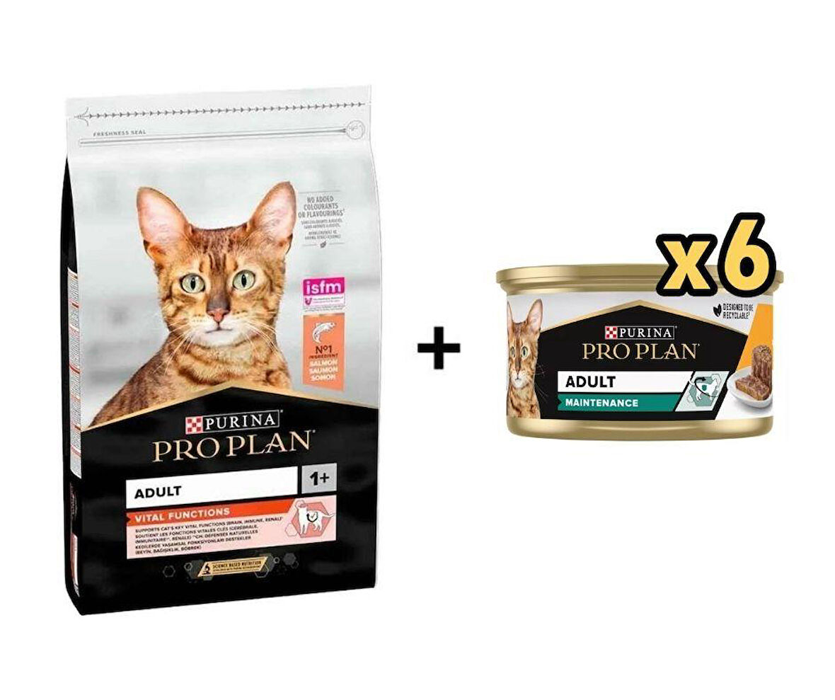 Pro Plan Somonlu Kedi Maması 3 Kg + 6 Adet Proplan Adult Tavuk Etli Yetişkin Kedi Konservesi 85 Gr