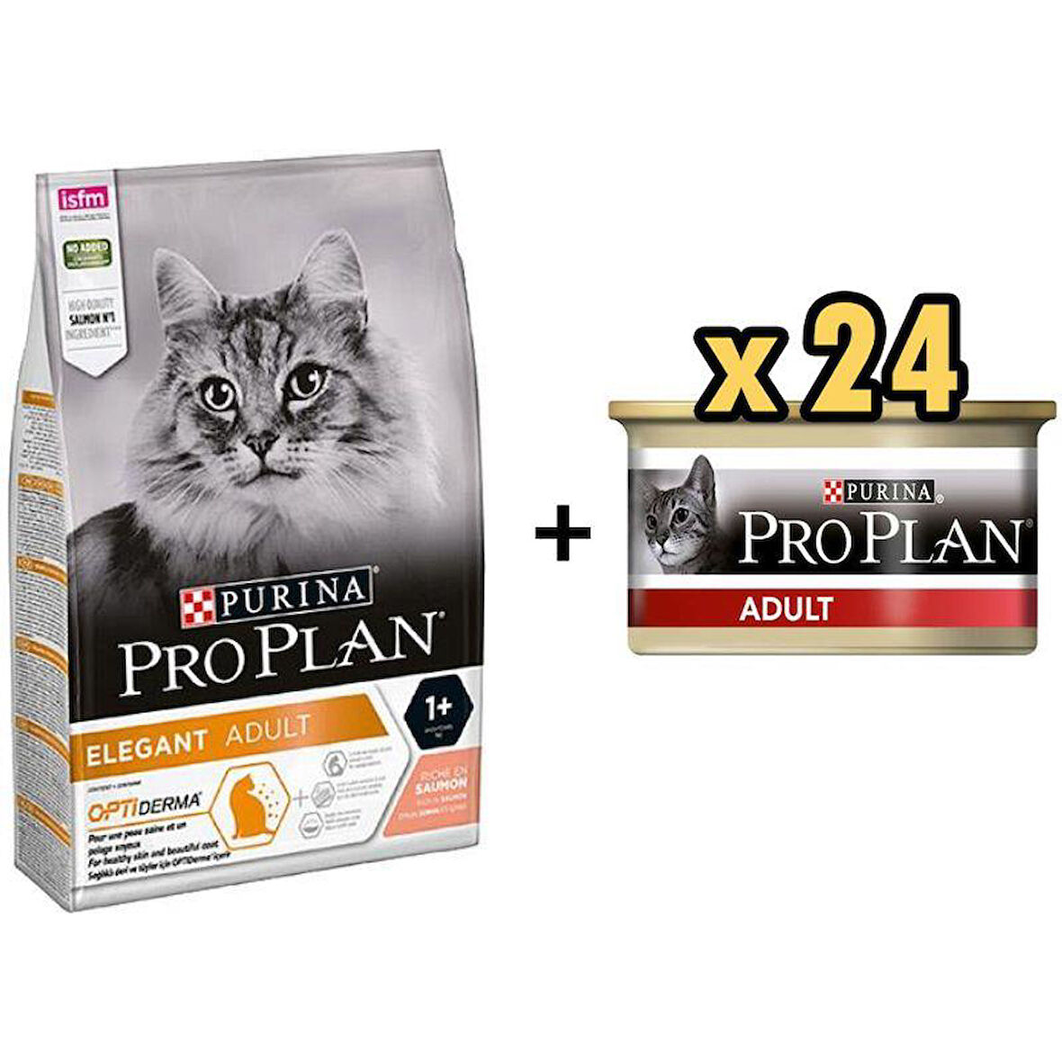 Pro Plan Elegant Somonlu Yetişkin Kedi Maması 1.5 kg + 24 Adet Proplan Adult Tavuk Etli Yetişkin Kedi Konservesi 85 Gr 