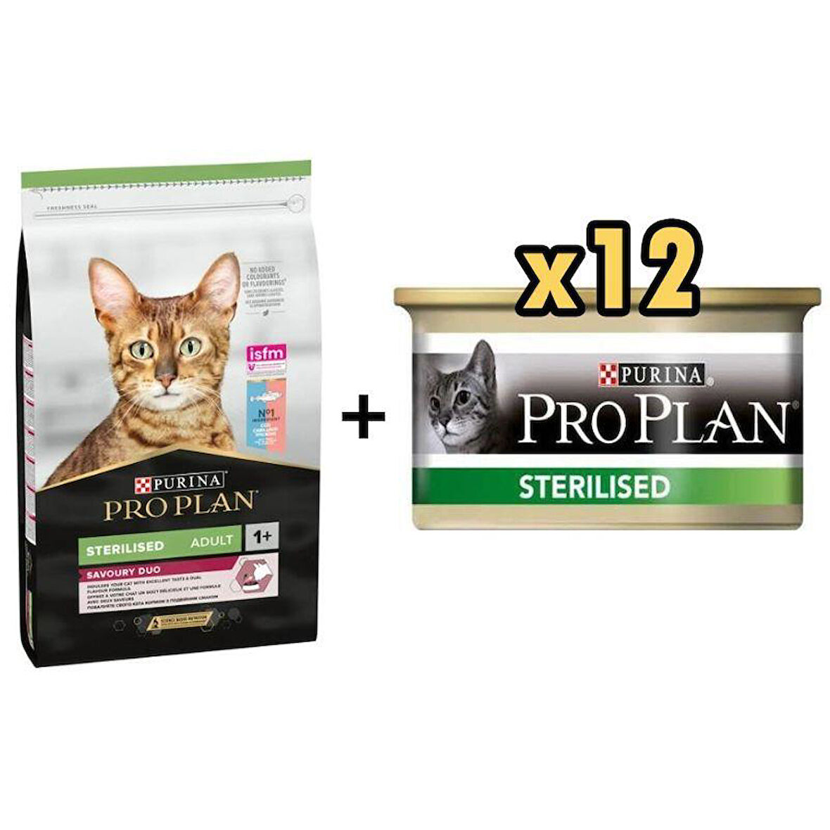 Pro Plan Kısırlaştırılmış Morina ve Okyanus Balıklı Yetişkin Kuru Kedi Maması 10 KG + 12 Adet Proplan Sterilised Ton ve Somonlu Kısırlaştırılmış Kedi Konservesi 85 Gr