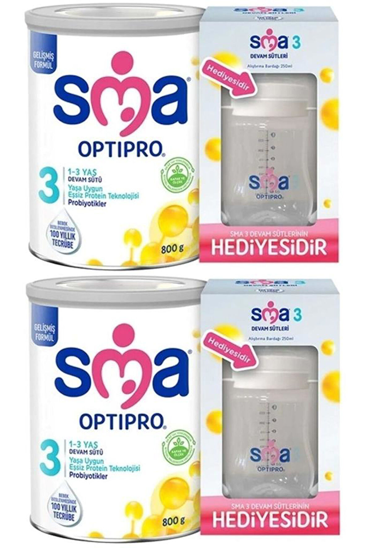 SMA Optipro 800gr No:3 Devam Sütü (1-3 YAŞ) (ALIŞTIRMA BARDAĞI HEDİYELİ) (2 Lİ SET)