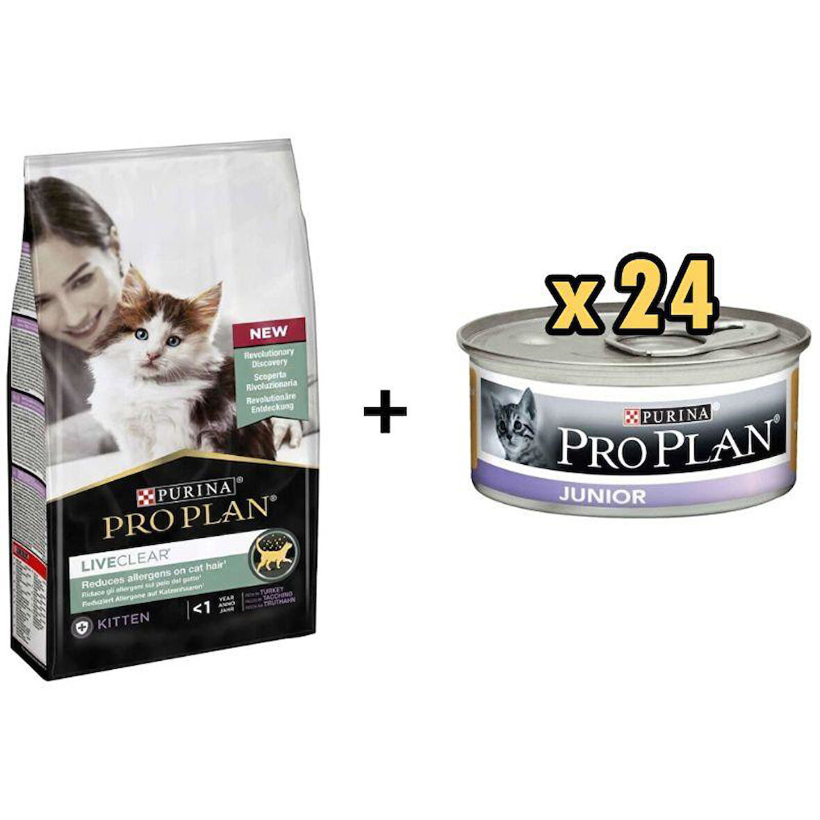 Pro Plan Live Clear Kitten Hindili Yavru Kedi Maması 1.4 kg + 24 Adet Proplan Junior Tavuk Etli Yavru Kedi Maması 85 Gr