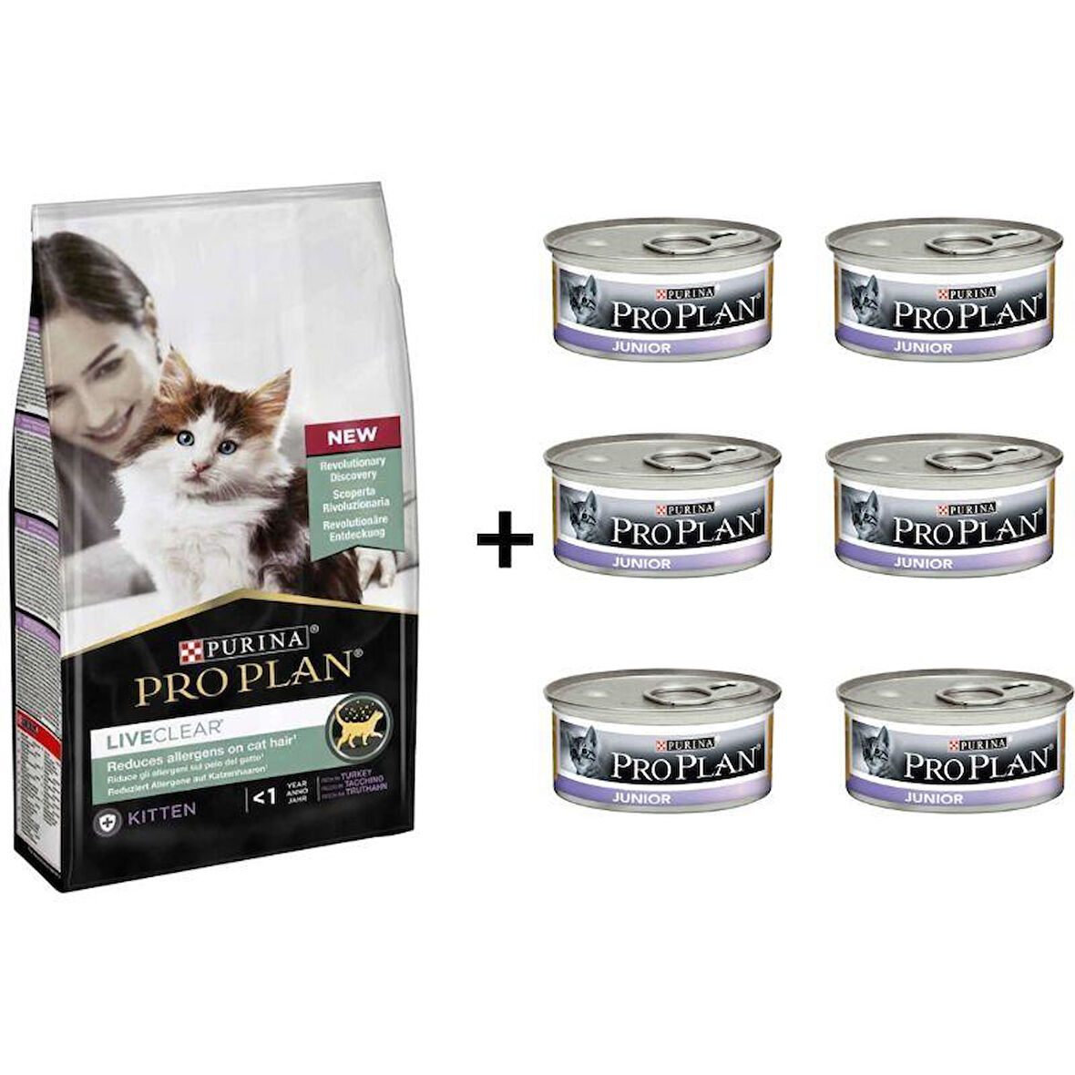 Pro Plan Live Clear Kitten Hindili Yavru Kedi Maması 1.4 kg + 6 Adet Proplan Junior Tavuk Etli Yavru Kedi Maması 85 Gr 