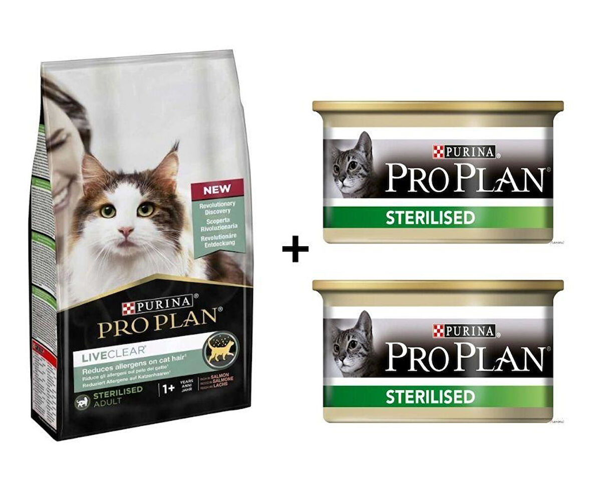 Pro Plan Live Clear Sterilised Somonlu Kısır Kedi Maması 1.4 kg + 2 Adet Pro Plan Somonlu Kısır Kedi Konservesi 85 Gr