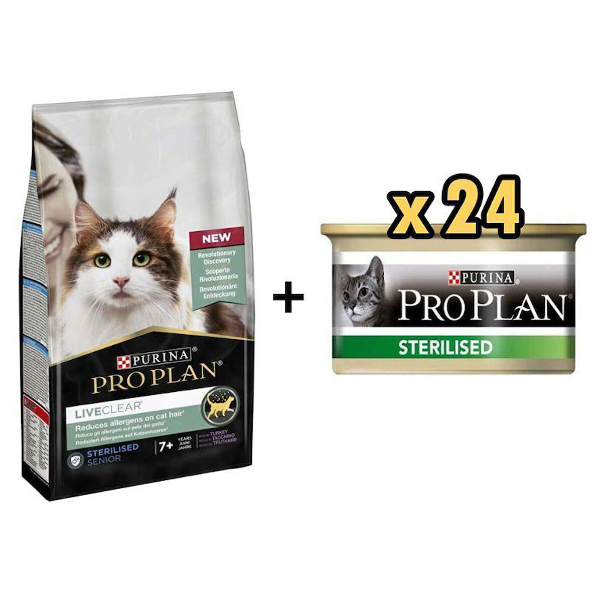 Pro Plan Live Clear Senior Sterilised Hindili Kısırlaştırılmış Yaşlı Kedi Maması 1,4 Kg + 24 Proplan Sterilised Ton ve Somonlu Kısırlaştırılmış Kedi Konservesi 85 Gr 