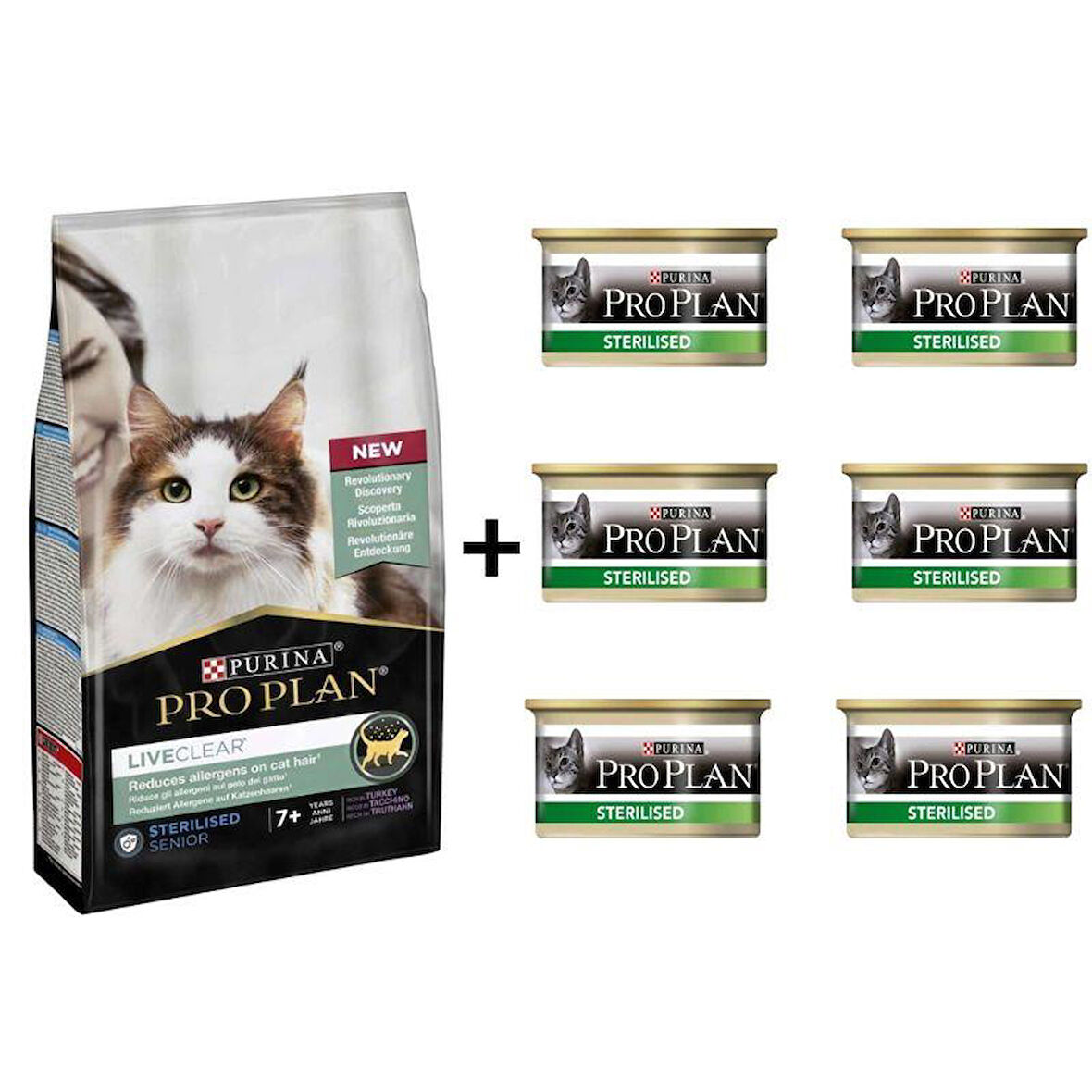 Pro Plan Live Clear Senior Sterilised Hindili Kısırlaştırılmış Yaşlı Kedi Maması 1,4 Kg + 6 Adet Proplan Sterilised Ton ve Somonlu Kısırlaştırılmış Kedi Konservesi 85 Gr