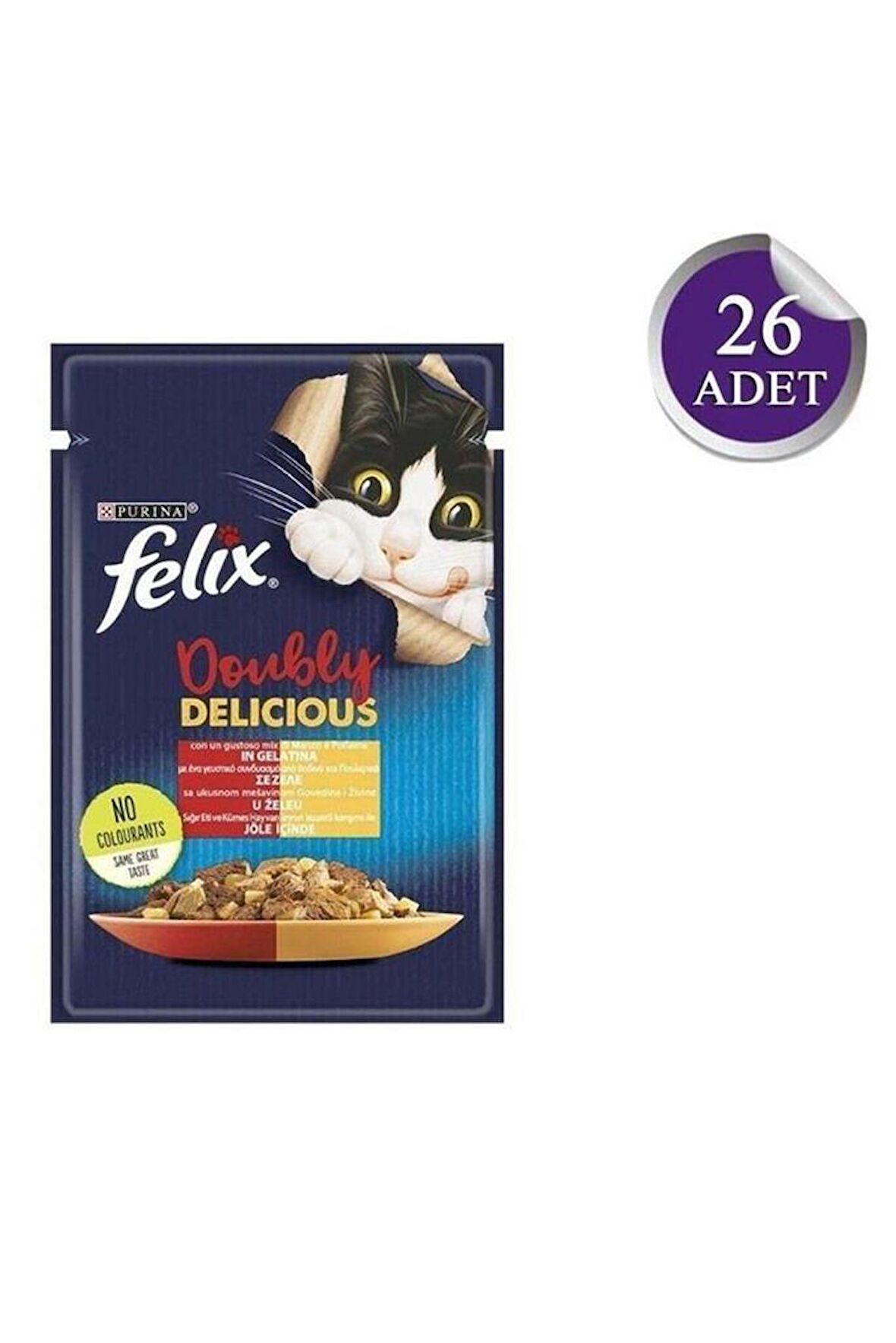 Felix Çifte Lezzet Tavuk ve Sığır Etli Yetişkin Kedi Konservesi 85 Gr x 26 Adet