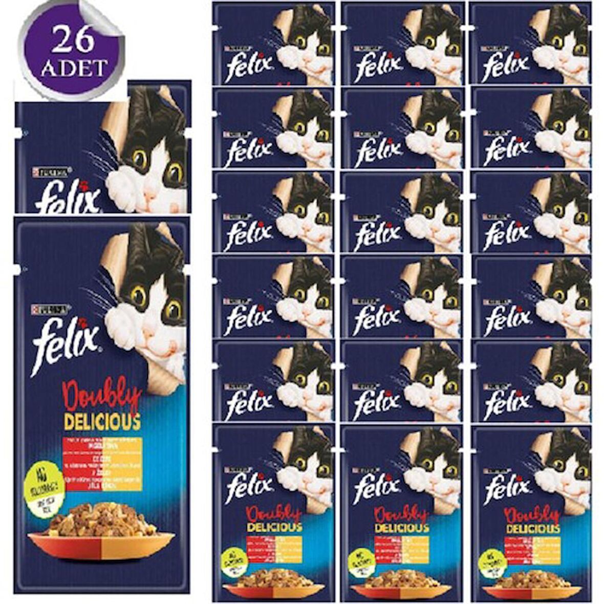 Felix Çifte Lezzet Sığır Etli ve Tavuklu Konserve Kedi Maması 85 Gr x 26 Adet