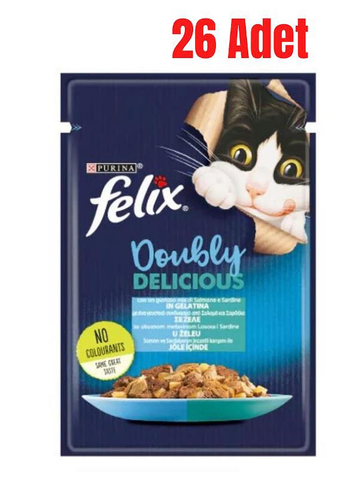 Felix Çifte Lezzet Somonlu ve Sardalyalı Yetişkin Kedi Konservesi 85 Gr x 26 Adet