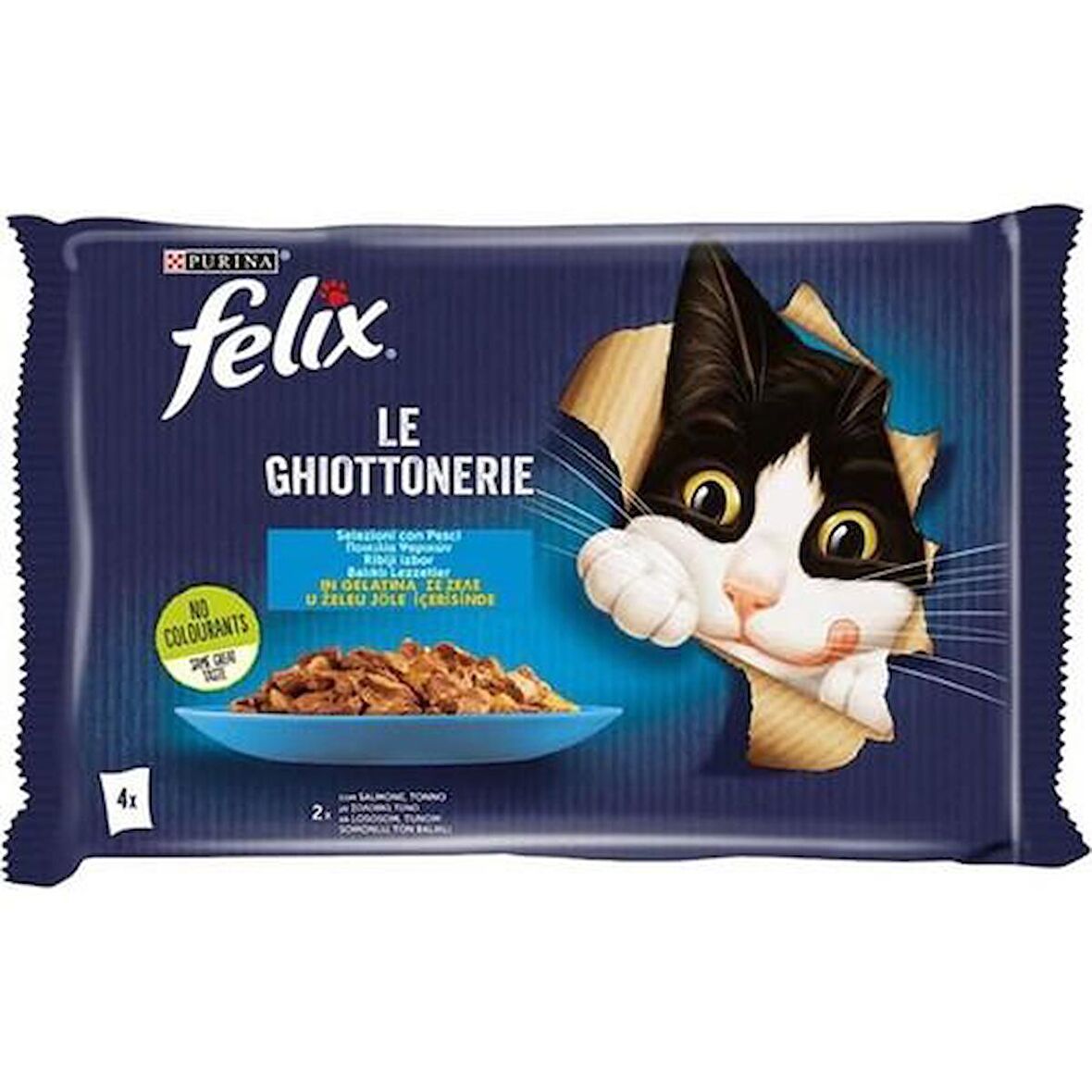 Felix Multipack Somonlu ve Ton Balıklı Yetişkin Kedi Yaş Maması 4x85 Gr