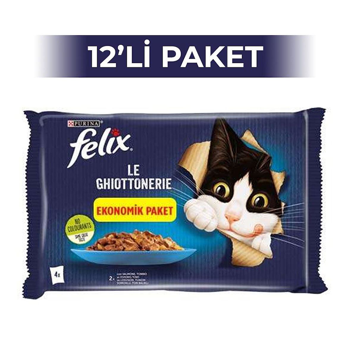 Felix Multipack Somonlu ve Ton Balıklı Yetişkin Yaş Kedi Maması 4x85 gr 12 Adet