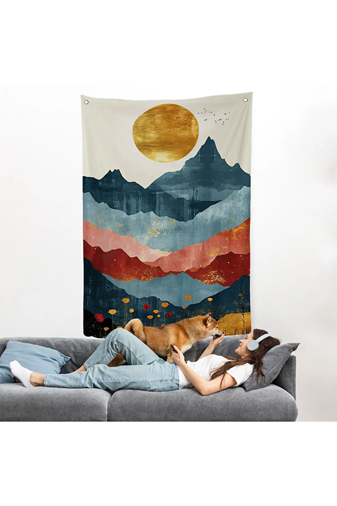 Dağların Üstündeki Güneş Manzarası Duvar Örtüsü-7613