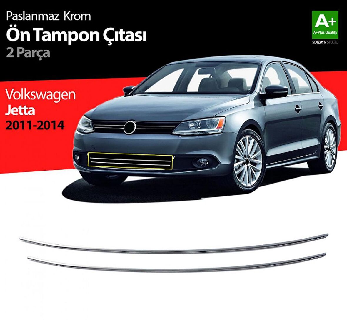 S-Dizayn VW Jetta Krom Ön Tampon Çıta 2 Prç 2011-2014