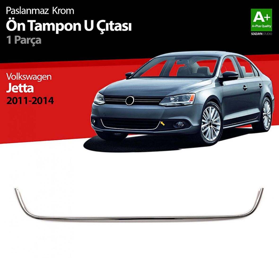 S-Dizayn VW Jetta Krom U Formlu Ön Tampon Çıtası 1 Prç. 2011-2014