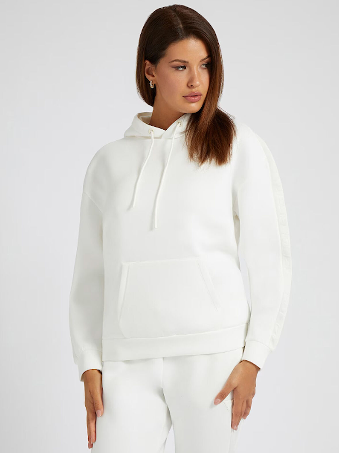 Kadın Guess Brenda Kapüşonlu Regular Fit Sweatshirt - Krem | S