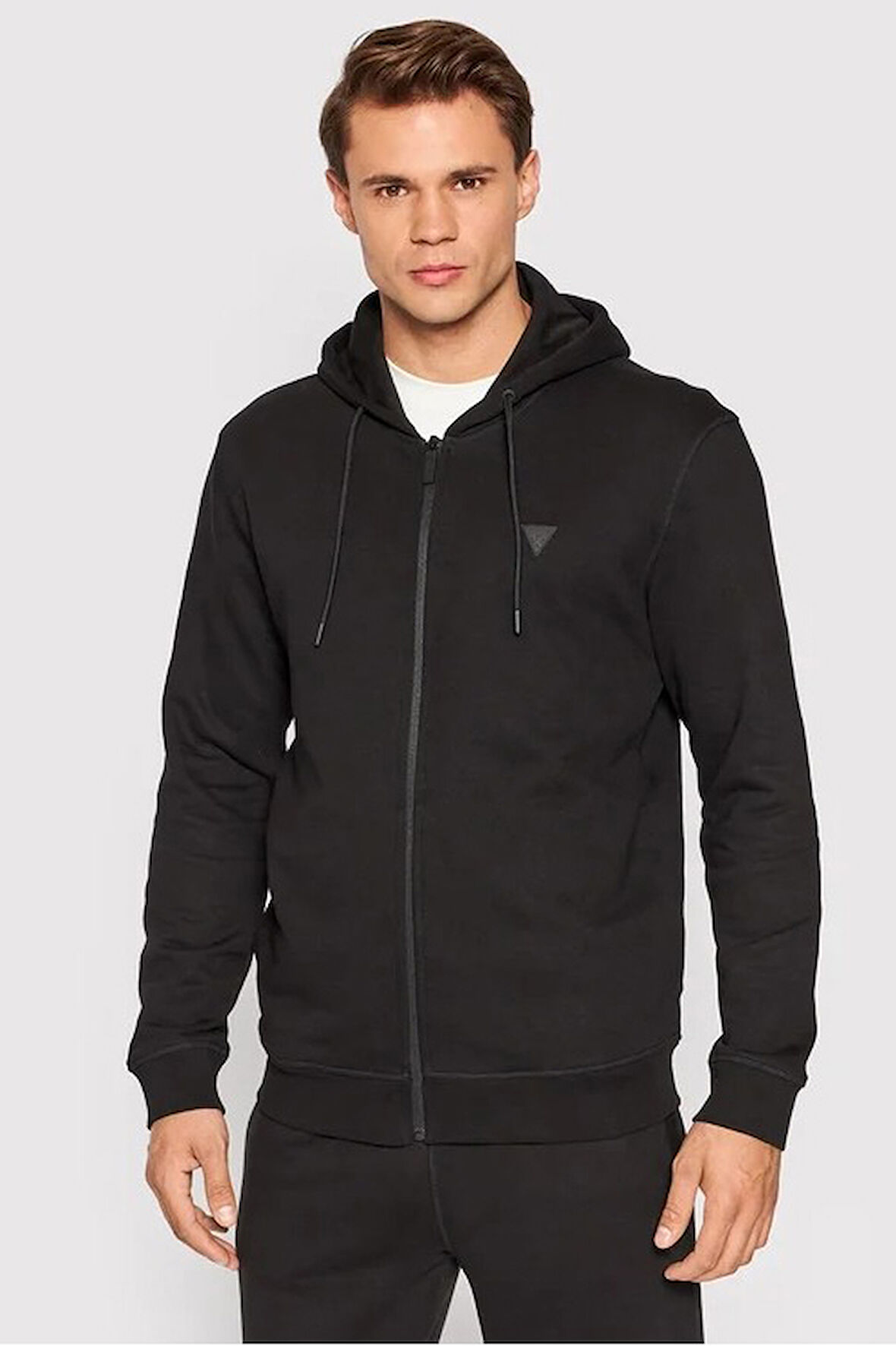Erkek Guess Kapüşonlu Fermuarlı Sweatshirt - Siyah  | S