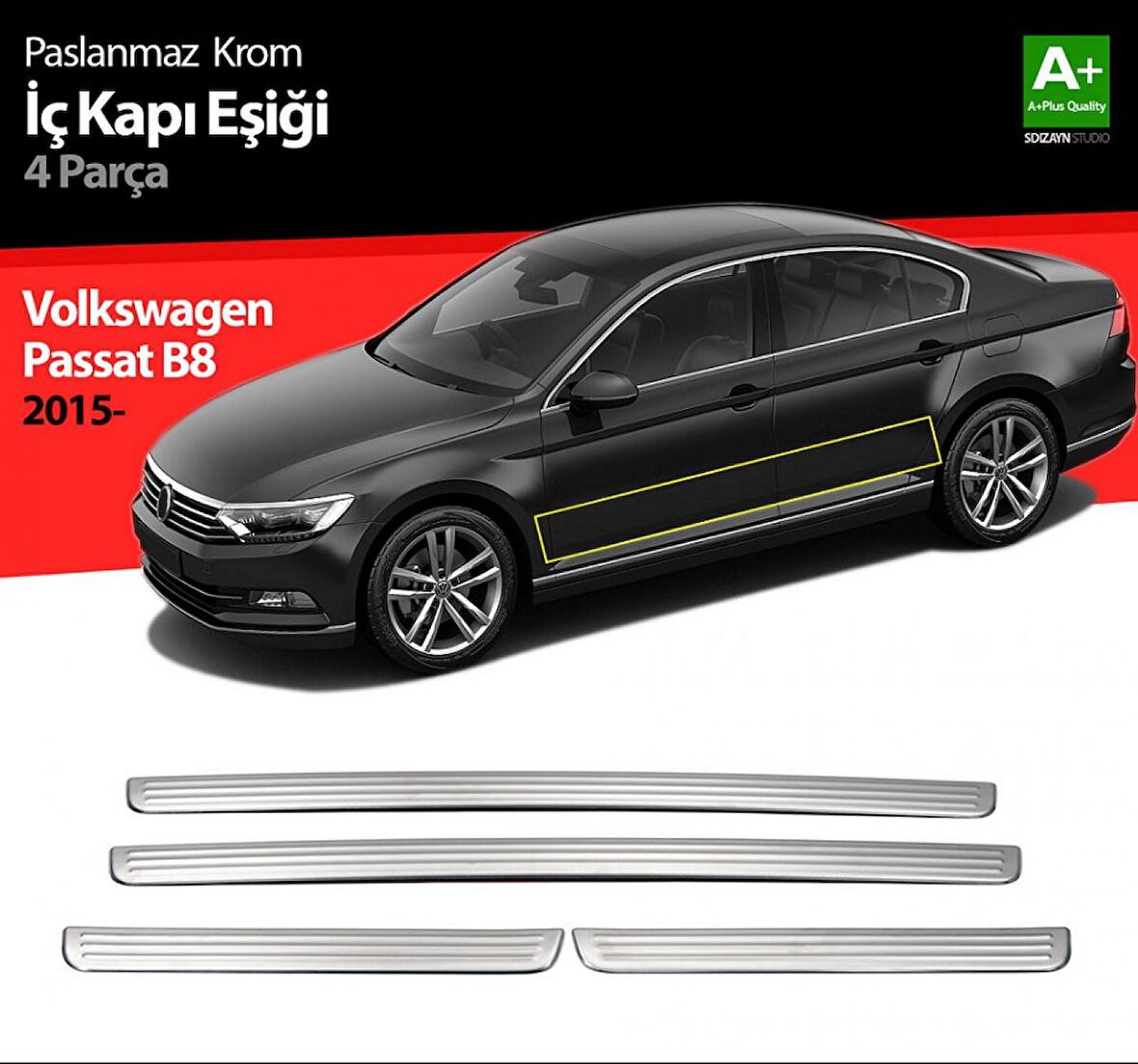 S-Dizayn VW Passat B8 Krom İç Kapı Eşiği 4 Parça 2015 Üzeri S-Dizayn