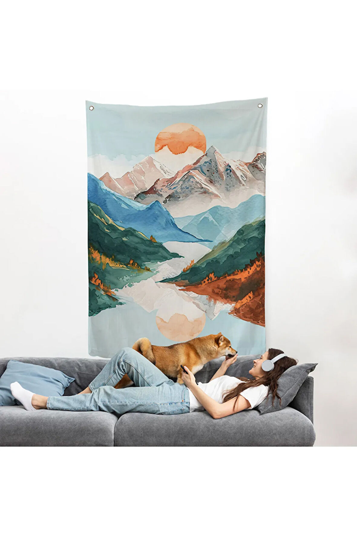 Dağların Arasındaki Güneş Manzarası Duvar Örtüsü-7617