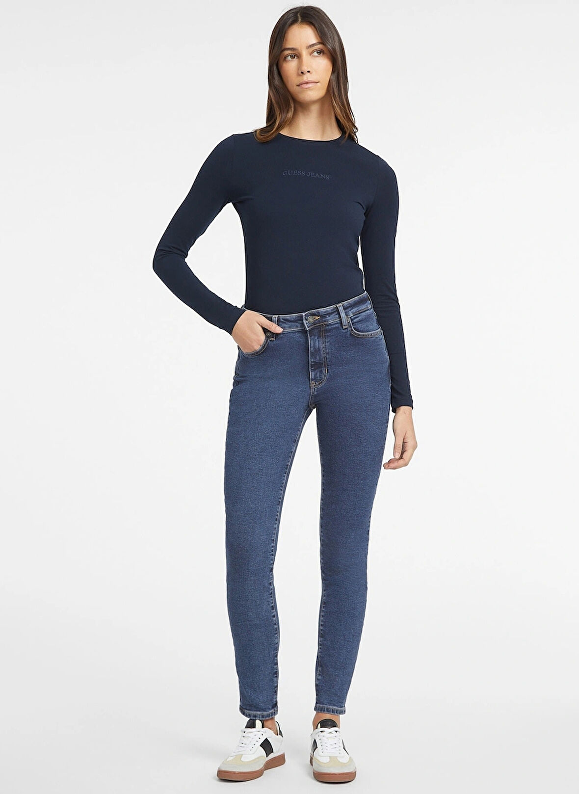 Guess Jeans Normal Bel Normal Koyu Mavi Kadın Denim Pantolon GJ G05 HIGH RISE SKI - ECO RECY CO