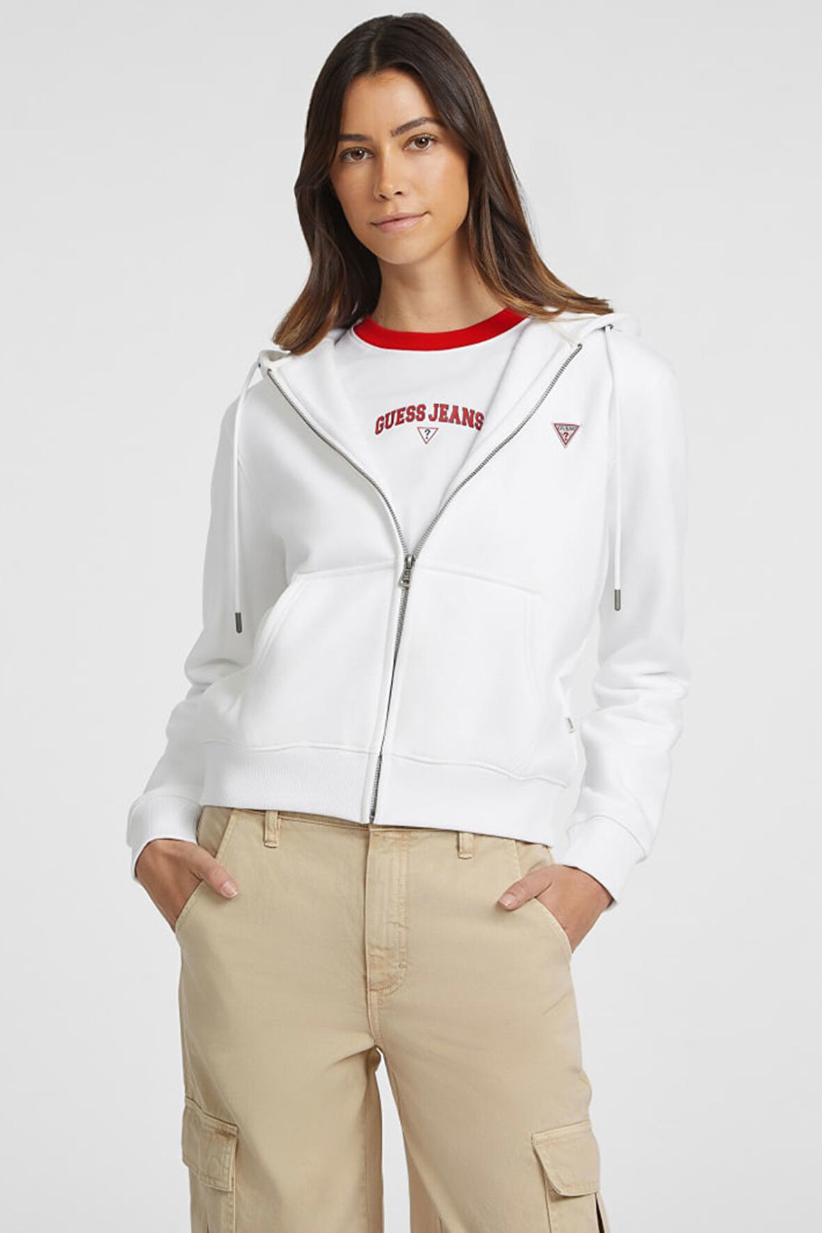 Kadın GJ Mini Yama Fermuarlı Sweatshirt - Beyaz | M