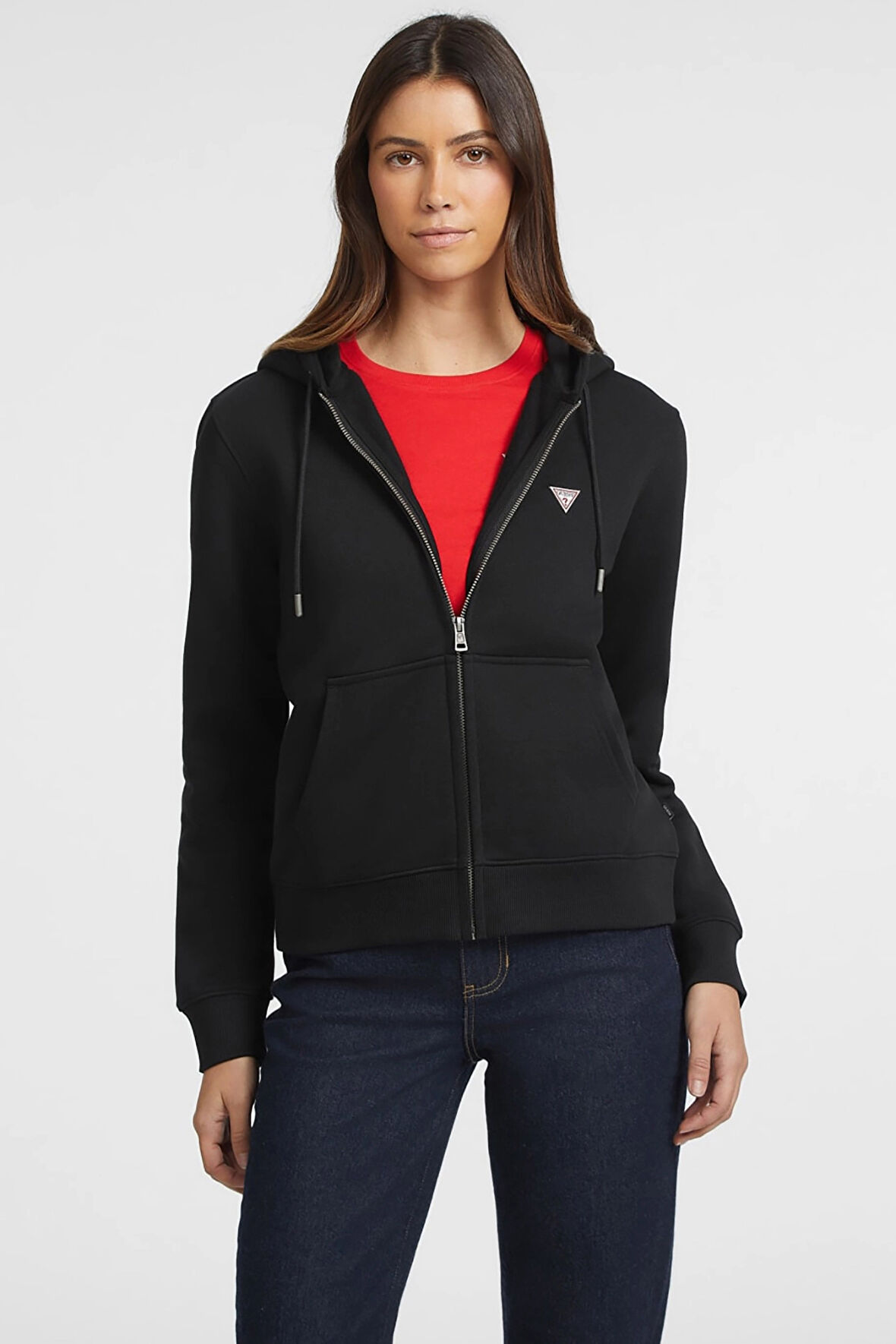 Kadın GJ Mini Yama Fermuarlı Sweatshirt - Siyah  | M