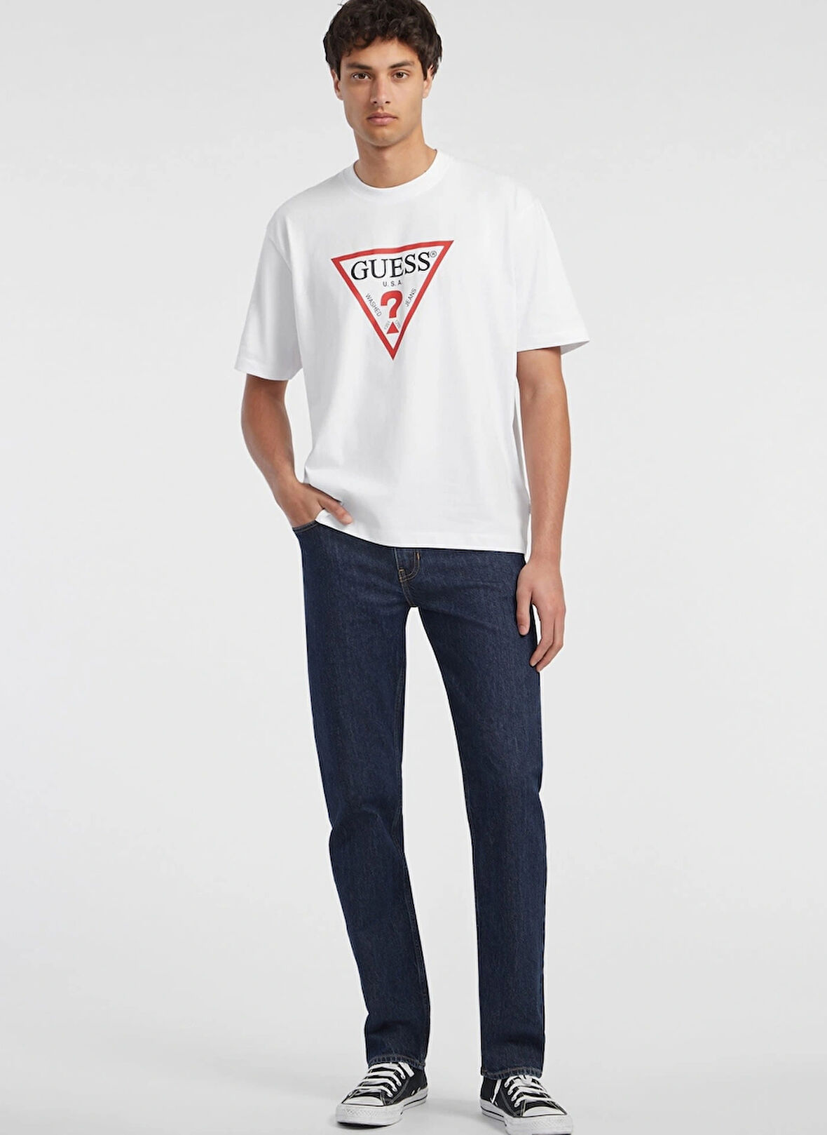 Guess Jeans Beyaz Erkek T-Shirt M4YI45K8FQ4G011 GJ SS CN OS ICONIC