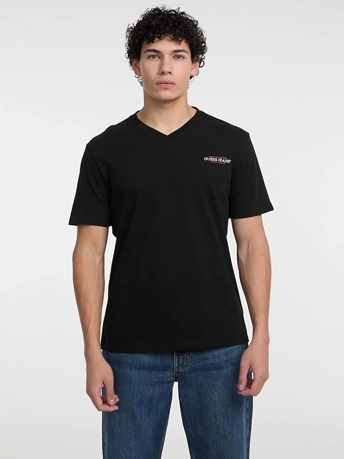 Guess Jeans GJ SS VN SLIM AMERICAN TR TEE Erkek Siyah T-shirt M4YI50K8HM0-JBLK