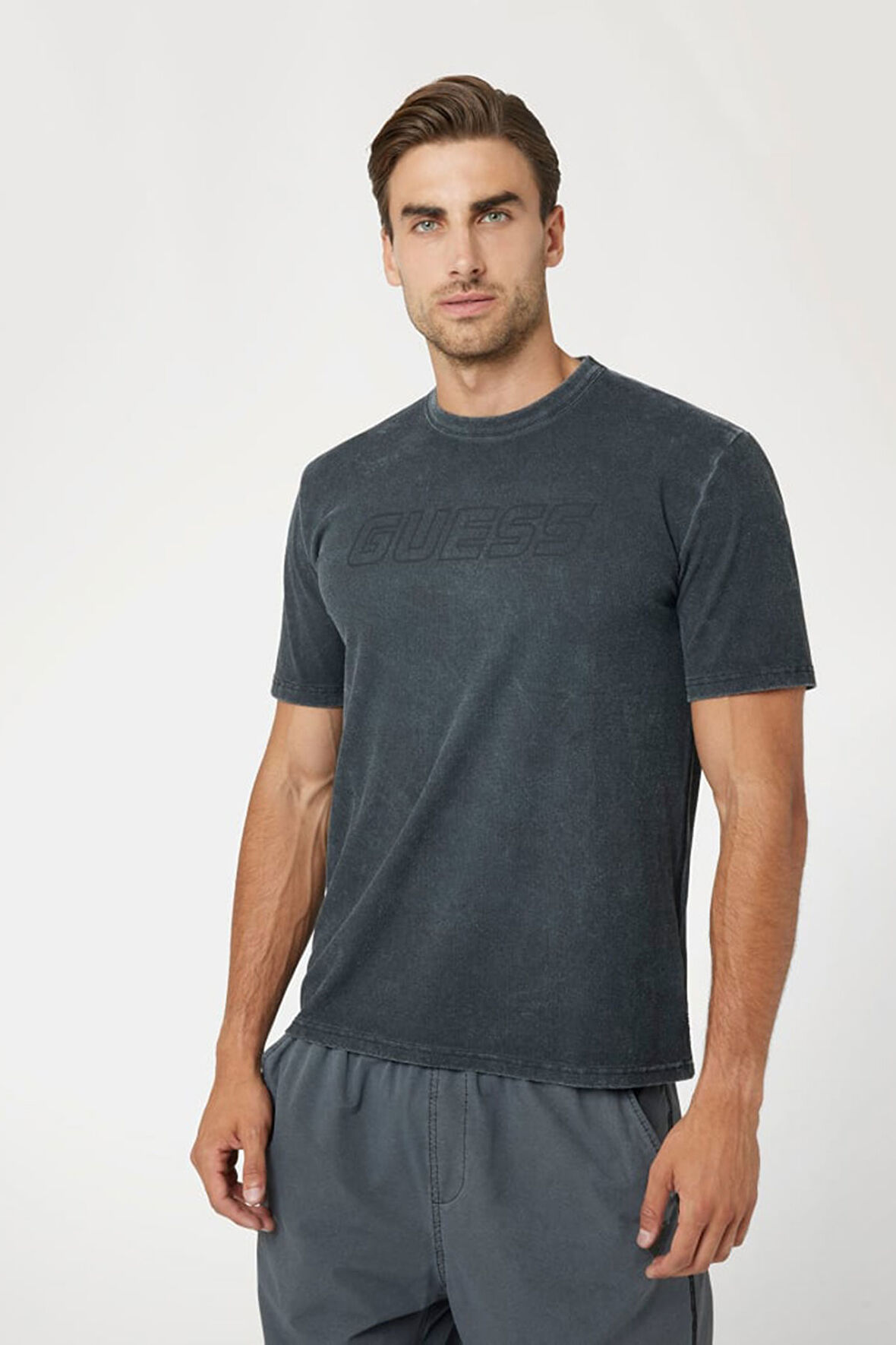 Erkek STENO Önü Logolu Stretch T-Shirt - Siyah  | S