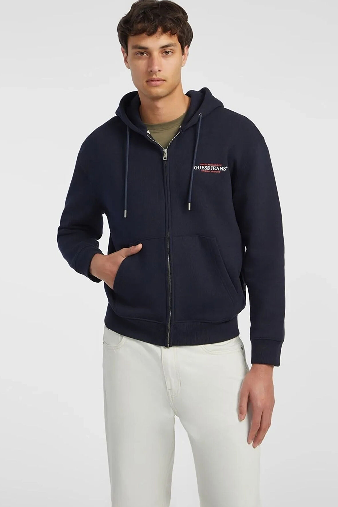 Erkek GJ ZIP Fermuarlı Kapüşonlu Sweatshirt - Lacivert | XL