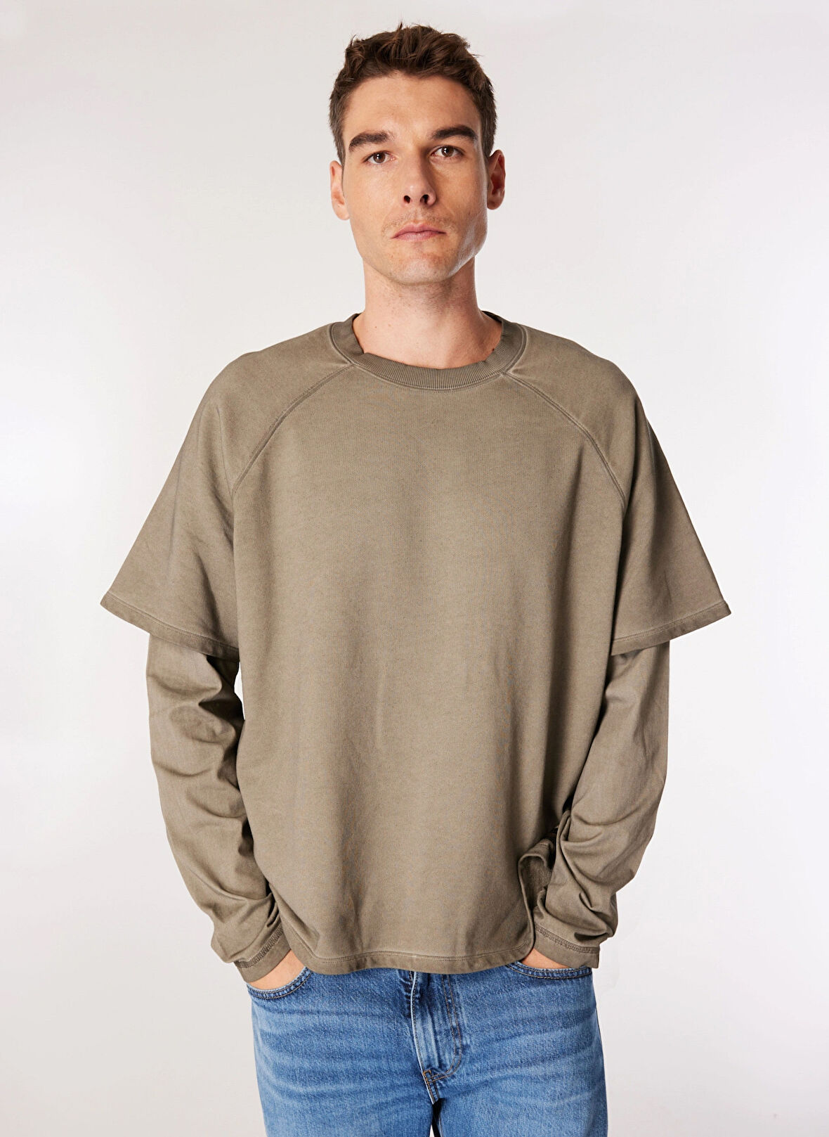 Guess Siyah Erkek Sweatshırt M4YQ31KBRL1FJ43 GO LAYERED CREWNECK