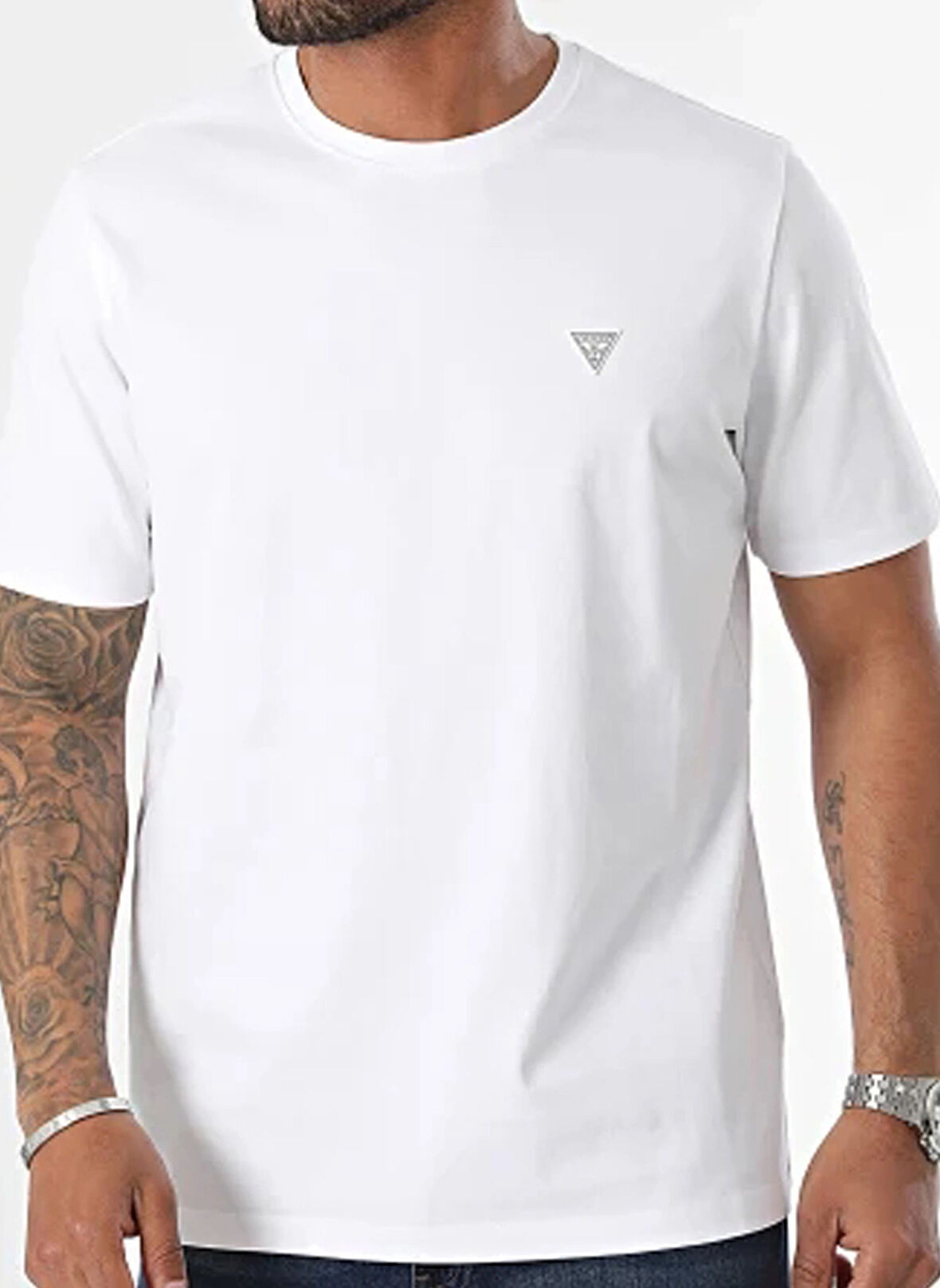 Guess Beyaz Erkek T-Shirt SS CN PATCH TEE ORGANIC HEAVY