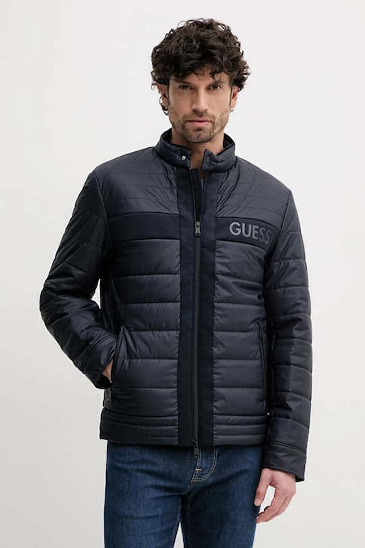 Erkek Quilted Biker Ceket - Lacivert | M