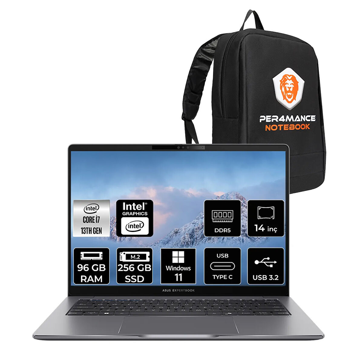 Asus Expertbook P3 i7 13620H 96GB DDR5 256GB SSD 14" WUXGA W11P P3405CVA Dizüstü Bilgisayar & ÇANTA