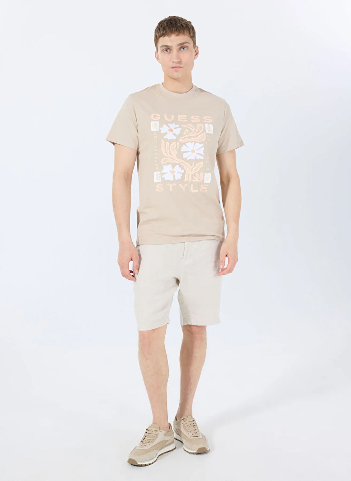 Guess Bisiklet Yaka Desenli Pembe Erkek T-Shirt M5GI05I3Z14G1H1 SS CN GUESS STYLE