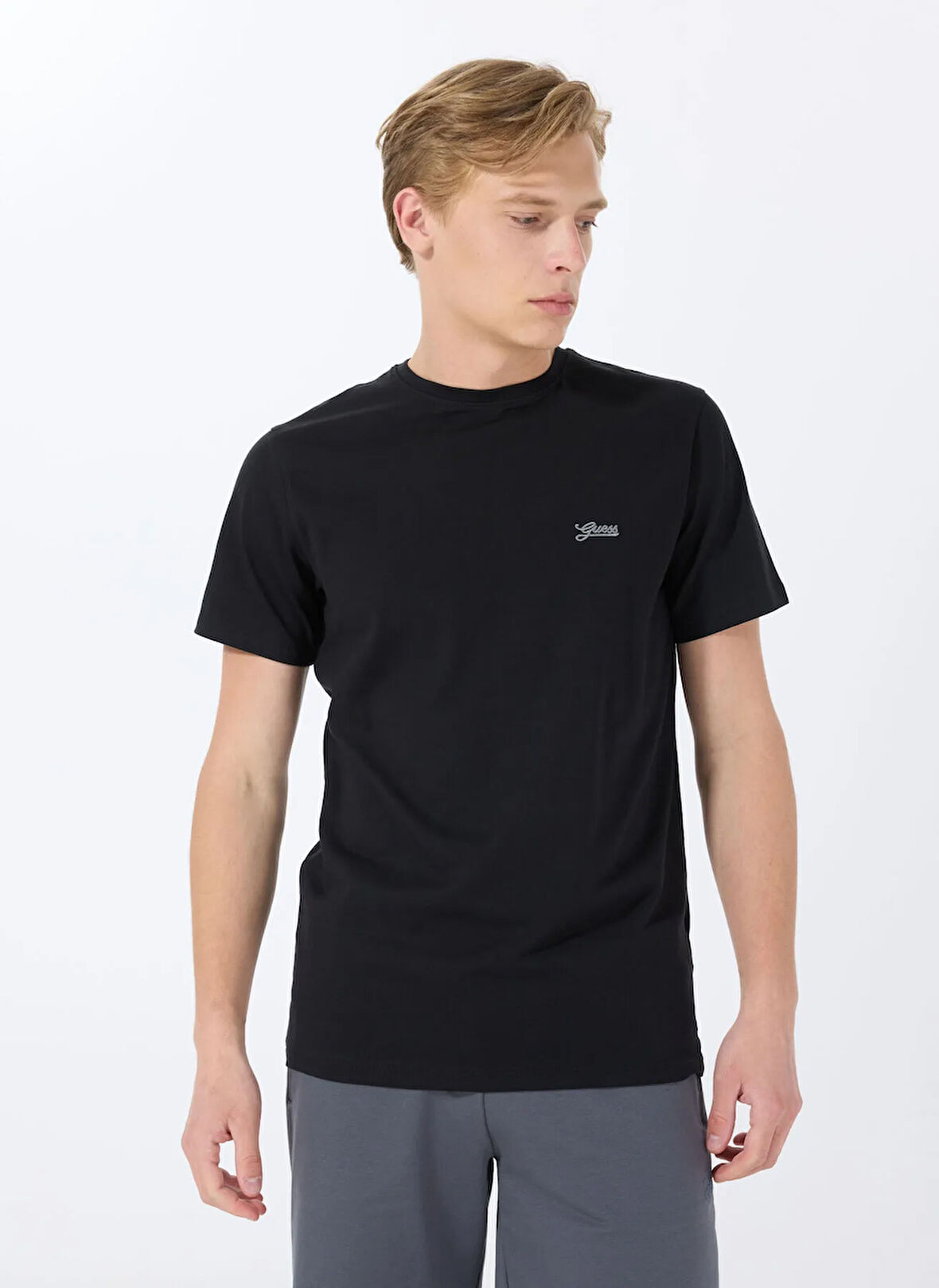 Guess Bisiklet Yaka Desenli Siyah Erkek T-Shirt M4GI70KC9X0JBLK SS CN BASIC PIMA