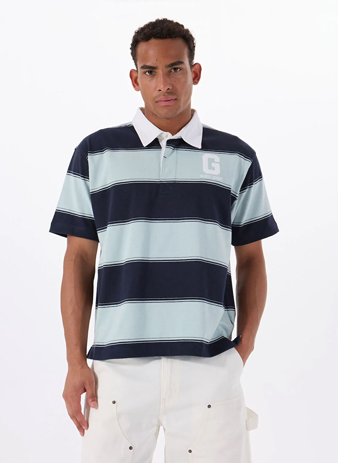 Guess Jeans Desenli Mavi Erkek Polo T-Shirt M5GP30KCPS1S76R GJ SS STRIPE RUGBY