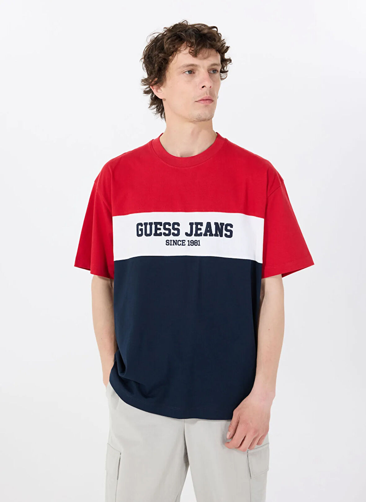 Guess Jeans Bisiklet Yaka Desenli Çok Renkli Erkek T-Shirt M5GI45K8FQ4F7TW GJ SS CN OS HORIZO