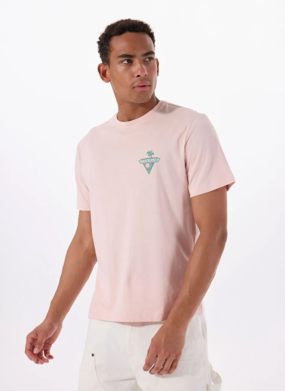 Guess Jeans Bisiklet Yaka Desenli Pembe Erkek T-Shirt M5GI55K8FQ4G6R4 GJ SS CN REG PALM