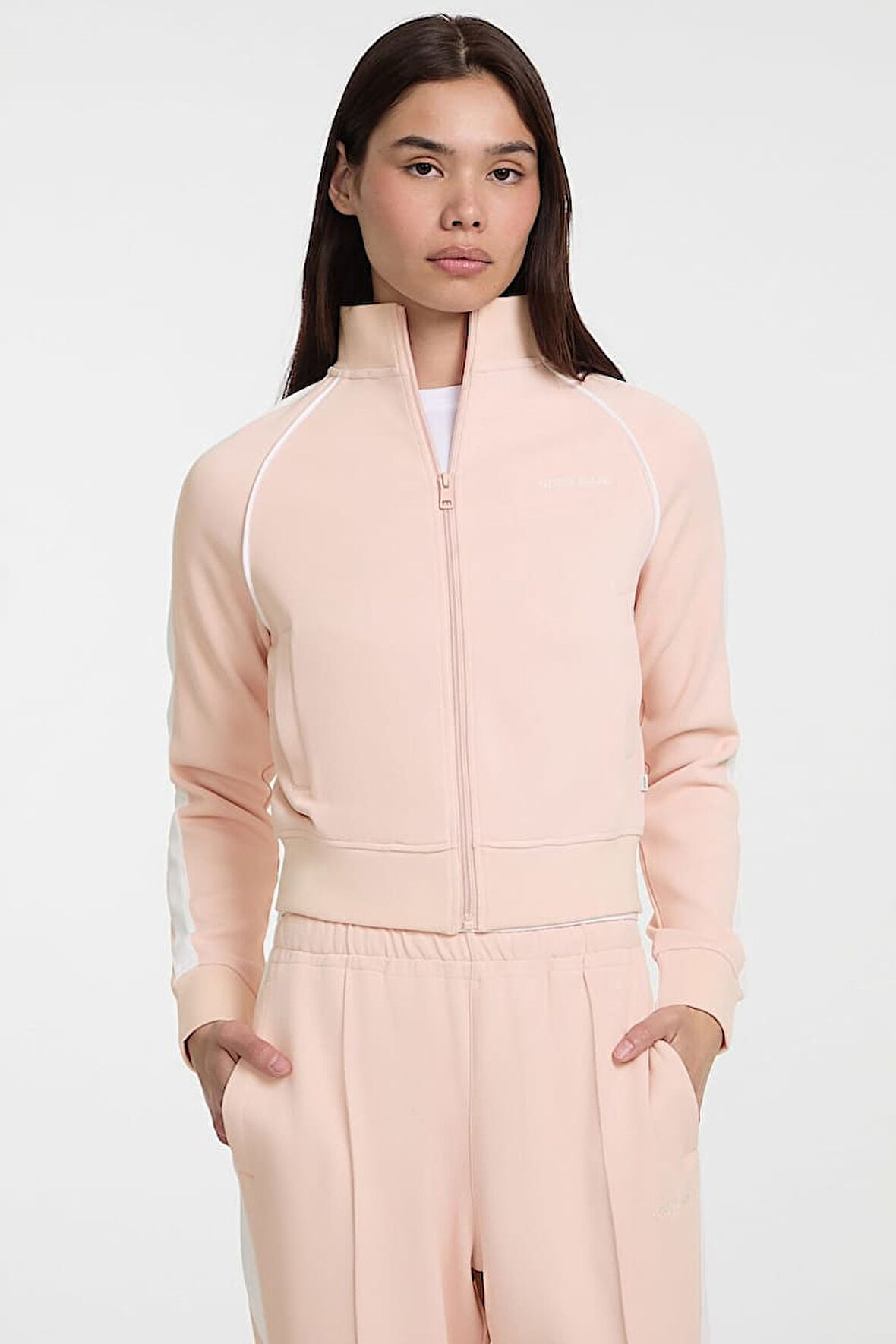 Kadın Gj Tricot Track Fermuarlı Sweatshirt - Pudra Pembe | S
