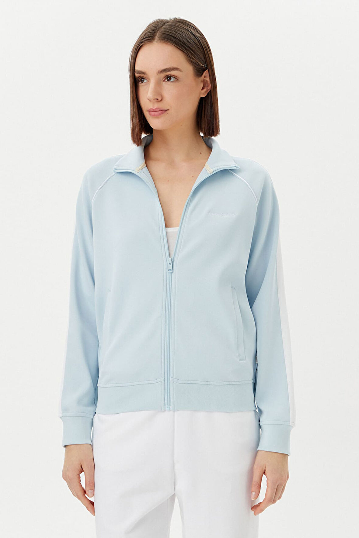 Kadın GJ Tricot Track Fermuarlı Sweatshirt - Açık Mavi | M