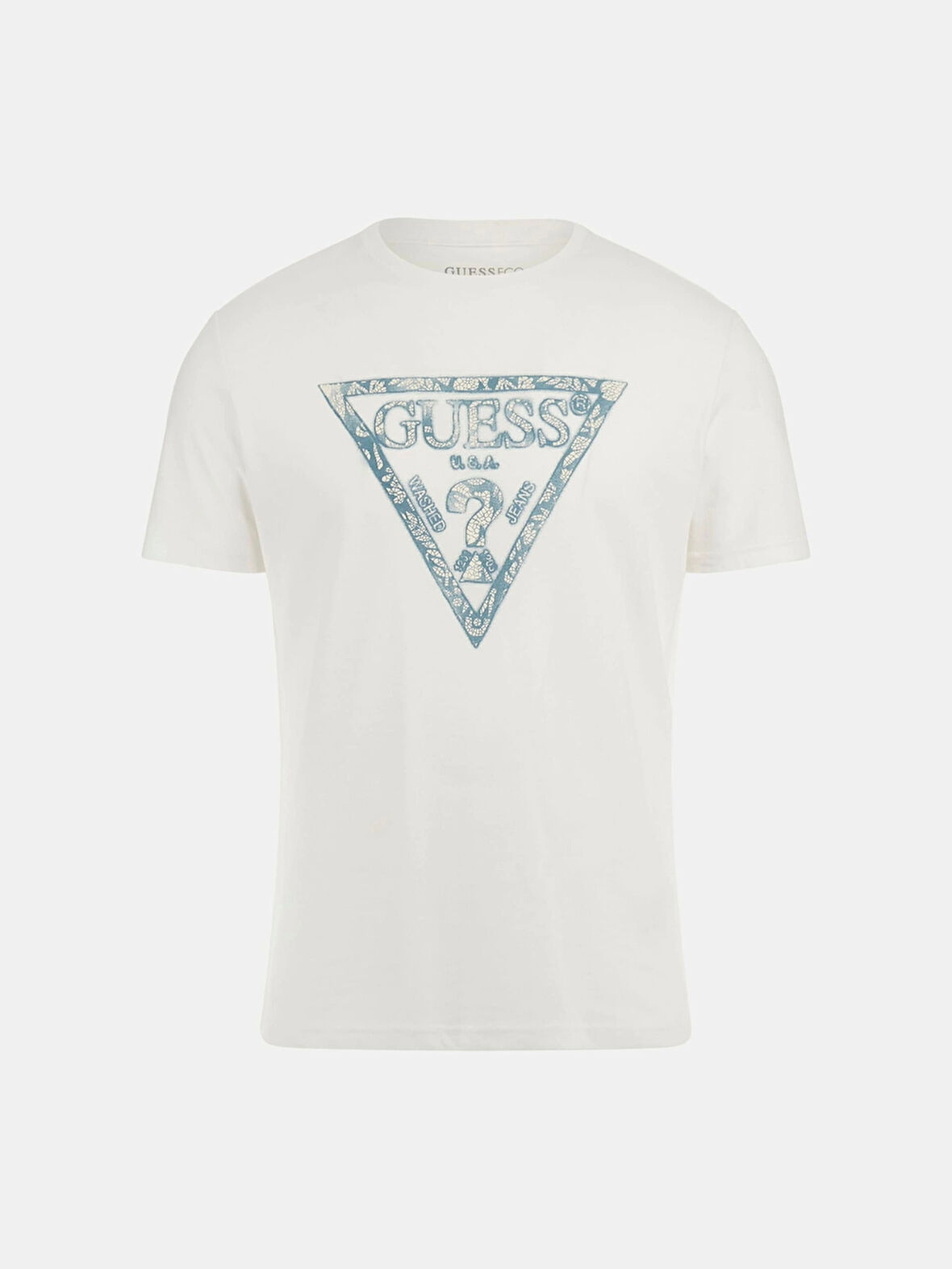 Guess Erkek Beyaz Triangle Logolu Tişört